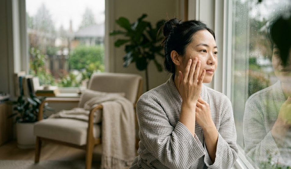 korean woman applying sunscreen daily sun protection