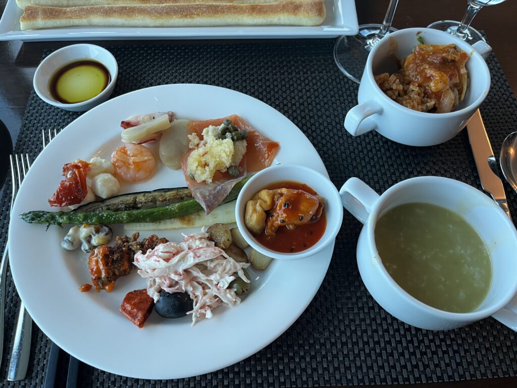 Seafood platter with shrimp salmon and vegetables at a Yeouido restaurant