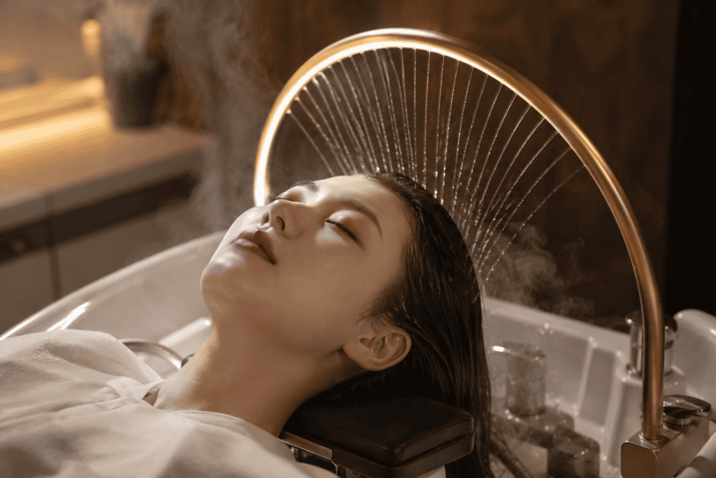 Korean head spa — the iconic water halo treatment at a salon in Seoul
