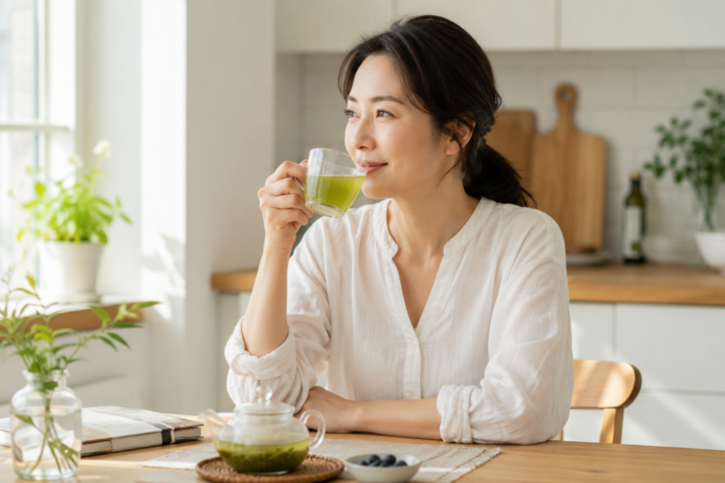 Foods and habits for skin in your 40s — afternoon green tea as a daily skin habit