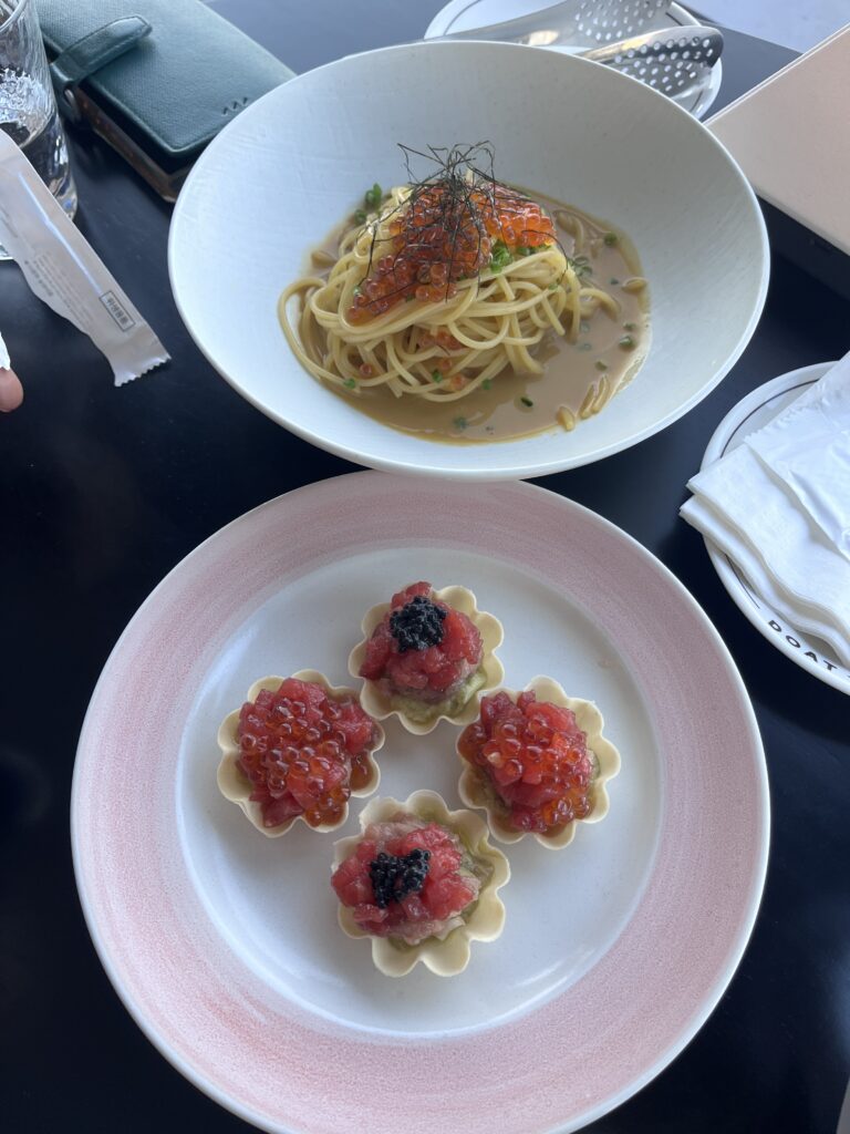 Italian pasta and Tuna tarts at a Han River restaurant in Seoul